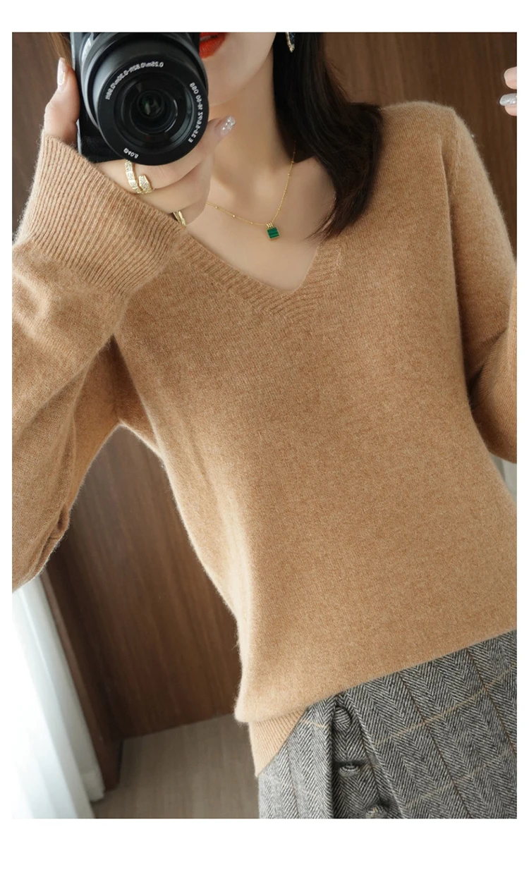 Autumn Winter New Cashmere Sweater Women Keep Warm V-neck Pullovers Knitting Sweater Fashion Korean Long Sleeve Loose Tops