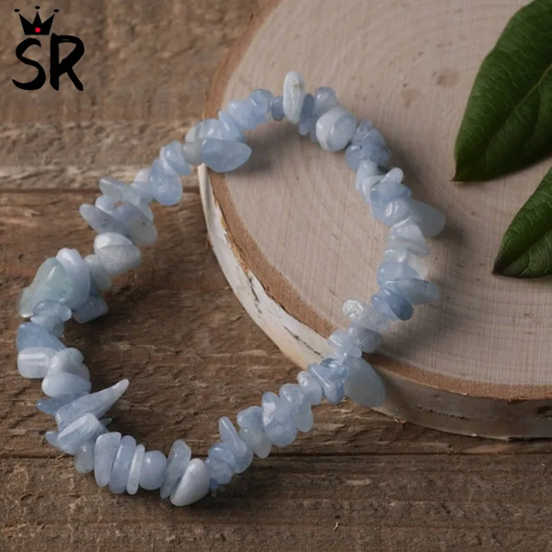 

SR Natural AquamarineCrystal Chip Bracelet Gravel Natural Stone Stretch Healing Stone Bracelets For Women Jewelry