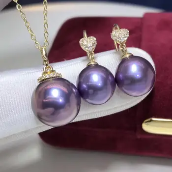 

Fine Jewelry 18K Yellow Gold Natural Fresh Water Purple Pearl 9-13mm Female's Jewelry Sets for Women FIne Jewelry Sets