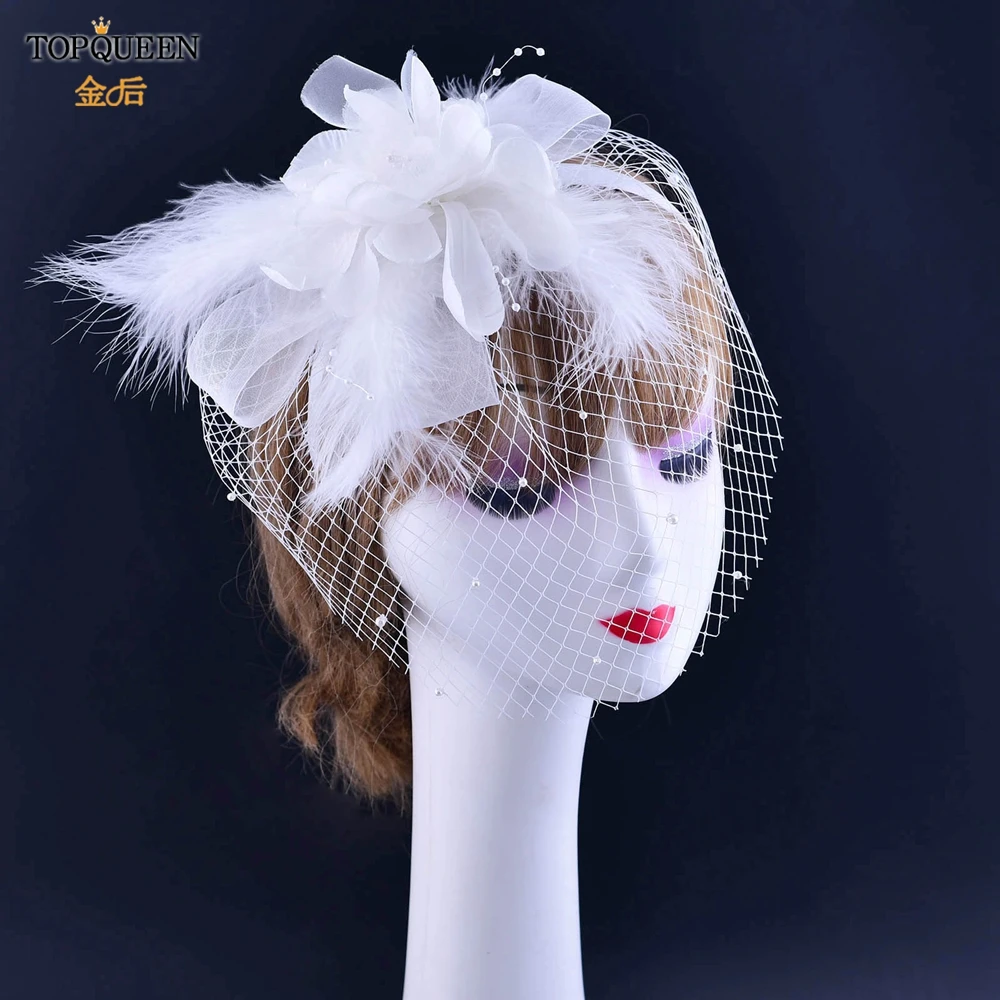 TOPQUEEN Bridal Birdcage Veil Face Mask Veil Headband Mesh Face Wedding Party Jewelry Hair Accessories Customization S358