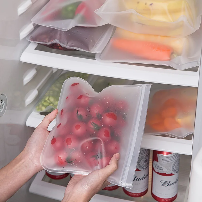 

Transparent EVA ziplock Food Storage Bag Reusable Vegetable fruit Fresh-keep Packaging Containers zero waste Kitchen Organizer