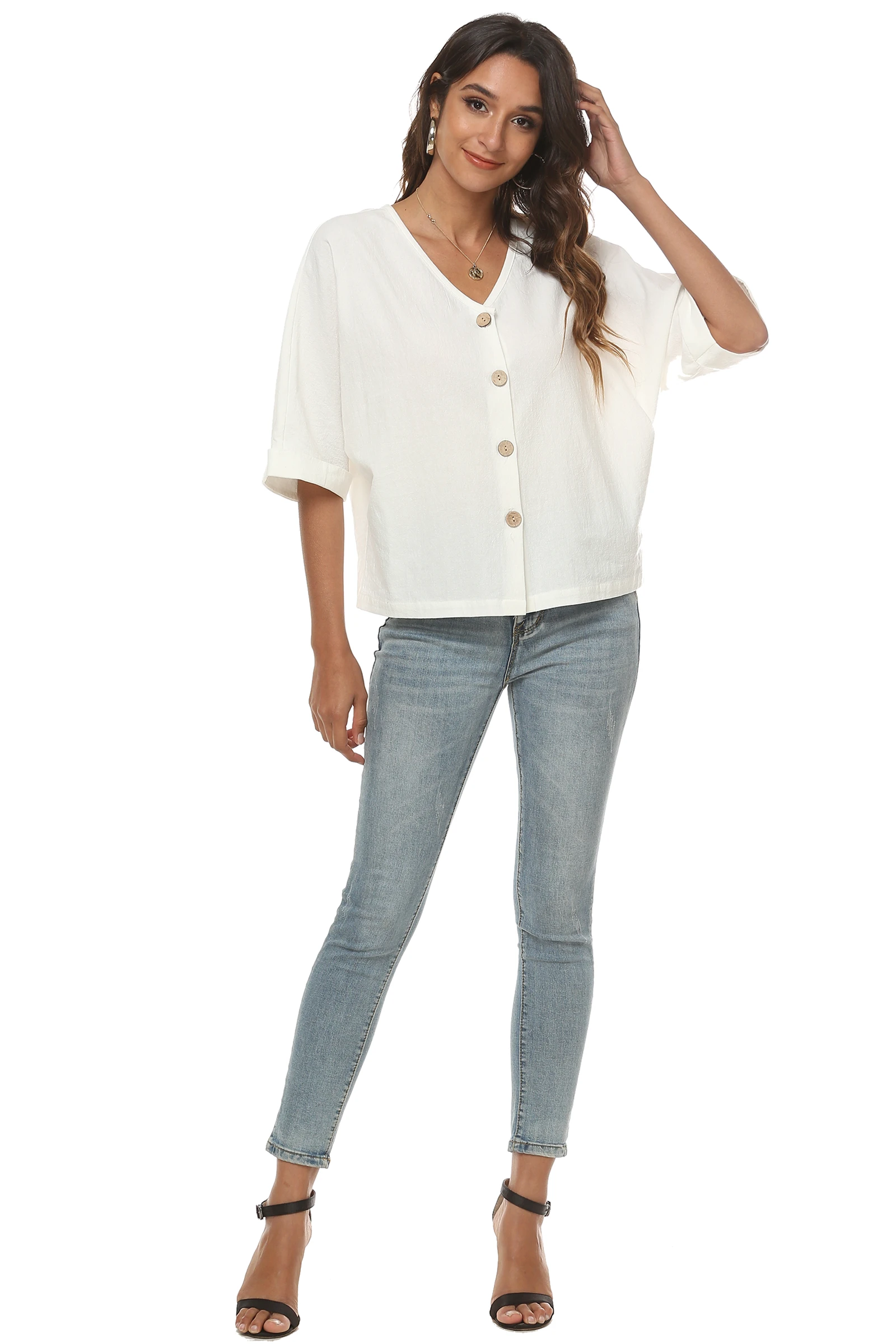 Check out Button Down Linen V-Neck Short Sleeve Crop Top at https://cuteoutfits.com/product/button-down-linen-v-neck-short-sleeve-crop-top/