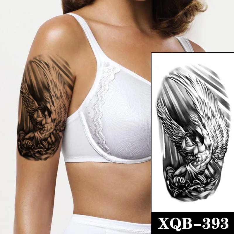 

Temporary Tattoo Sticker Black Angel Demon Wings Feathers Line Totem Fake Tattoos Waterproof Tatoos Arm Large Size for Women Men