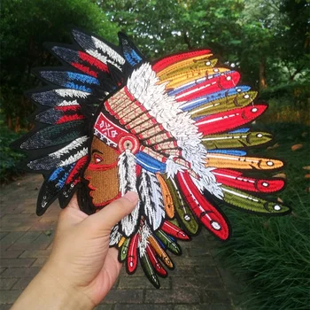 

Embroidery PATCH Indian iron on biker motorcycle chest size front hat patches for jacket ron on OR Sew On Backing