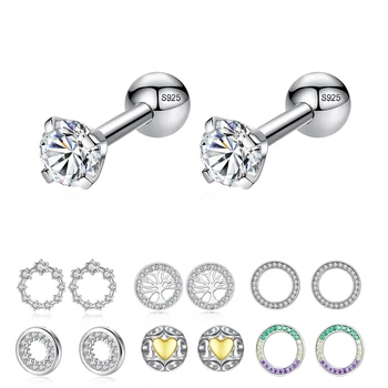 

Luxury Crystal Zircon Stud Earrings 925 Sterling Silver Tree Of Life Round Heart Earrings for Women Jewelry Female Brincos