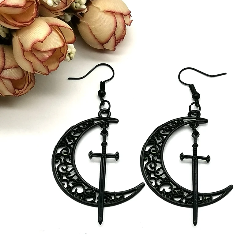 Purple,Black Moon Earrings Fashion Gothic Witch Jewelry