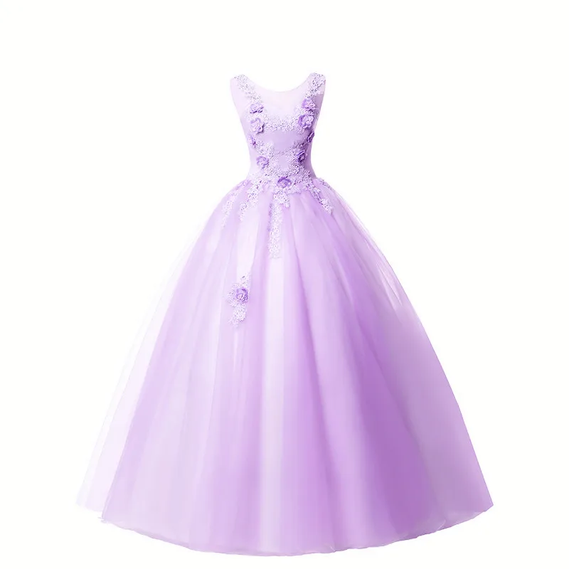 Light Purple Quinceanera Dresses V-nek Appliques Vestidos Sweet 16 years Party Prom Vintage Floor-Length Ball Gown Summer