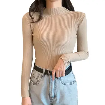 

Fall/winter Women's Long-sleeved Pullover Half-high Neck Slim Knit Bottoming Shirt