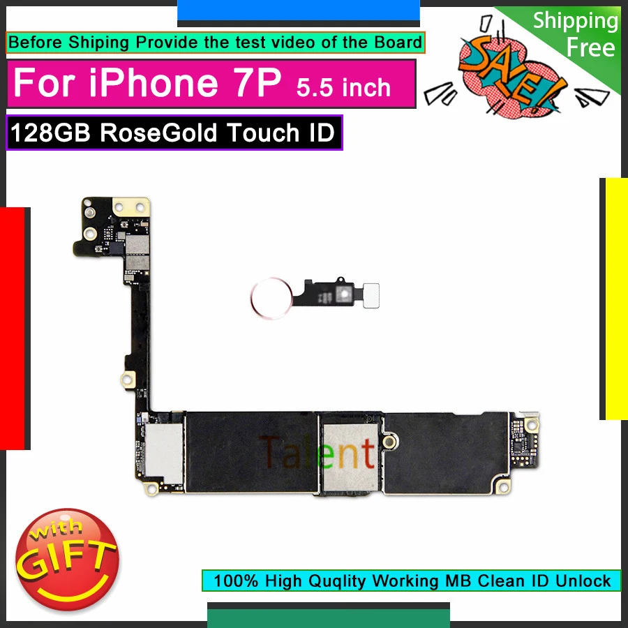 Материнская плата для IPhone 7 Plus 128 ГБ RoseGold Touch ID Главная Кнопка разблокированная