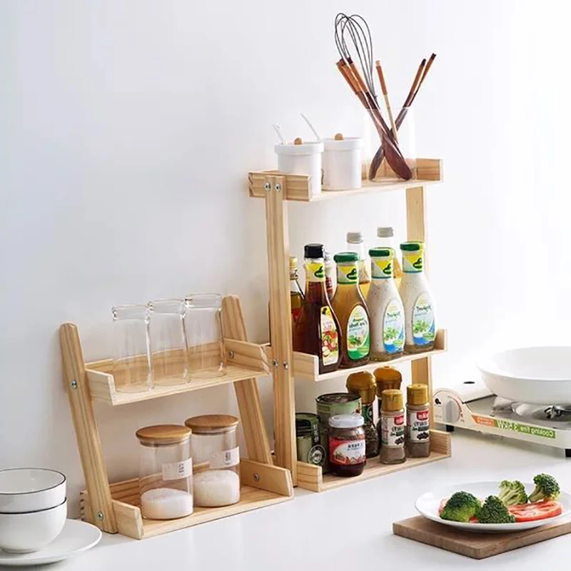  Pine Wood Spice Rack 2 3 layers kitchen organizer Storage Stand for Spice Condiment Holder Garden F