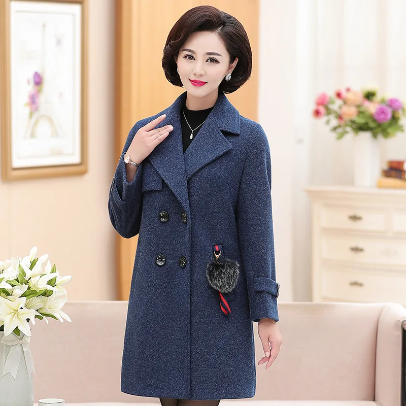 

Middle-aged WOMEN'S Apparels Fashion Woolen Jacket 30-Year-Old 40 Plum Mom-Mid-length Fall And Winter Clothes Slimming Woolen Ov