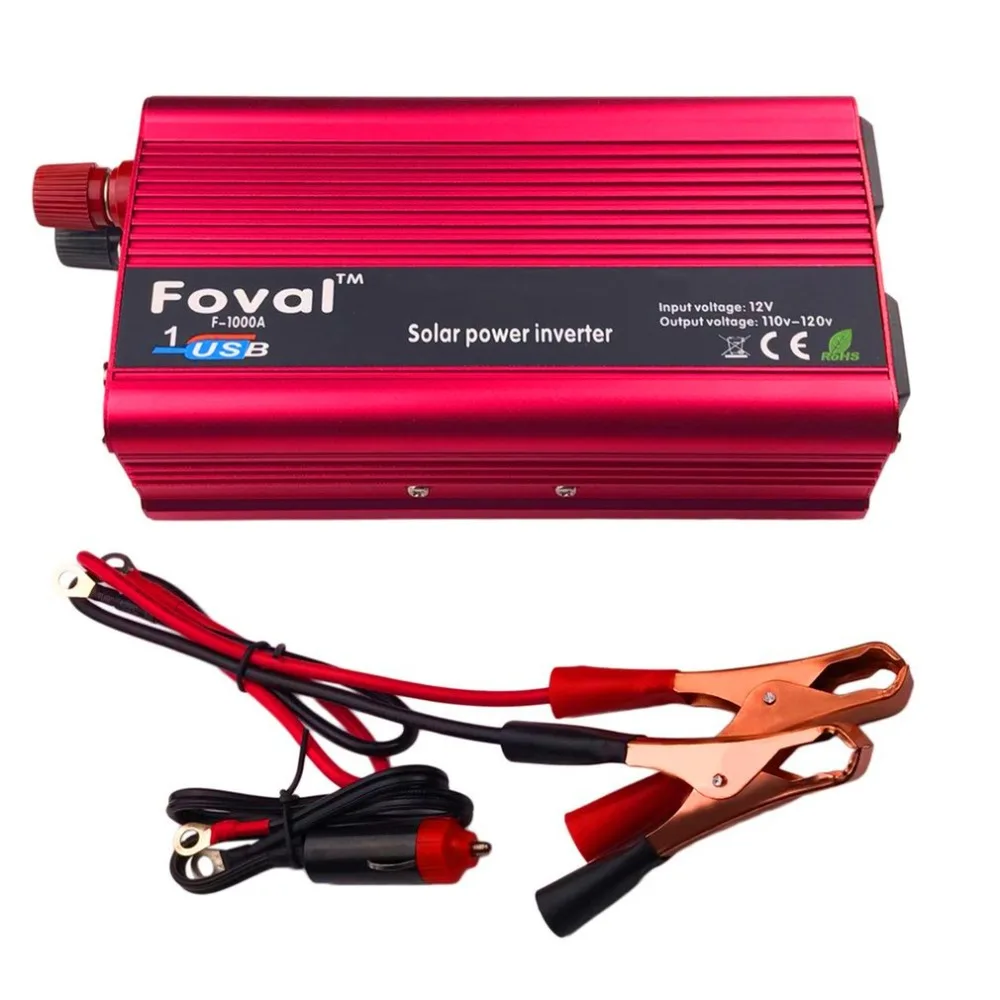 1000 Вт DC12V к AC110V автомобильный инвертор, алюминиевый сплав, двойной USB зарядное устройство, преобразователь, трансформатор, конвертер высокого преобразования