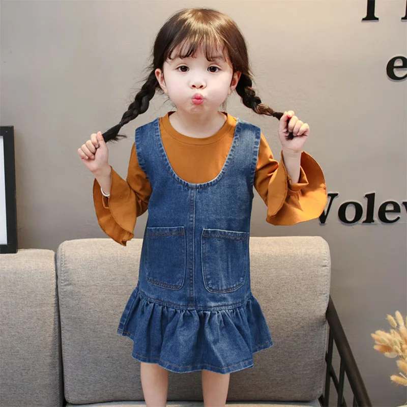 

Girls Summer Dress 2021 for Baby Girls 12months-4years Knee-length A-line dress Sleeveless strapless girls denim dress trendy