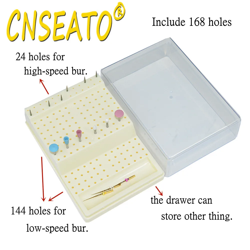 168 Holes Dental Bur Box Drill Bit Holder Sterilizer Block Plastic