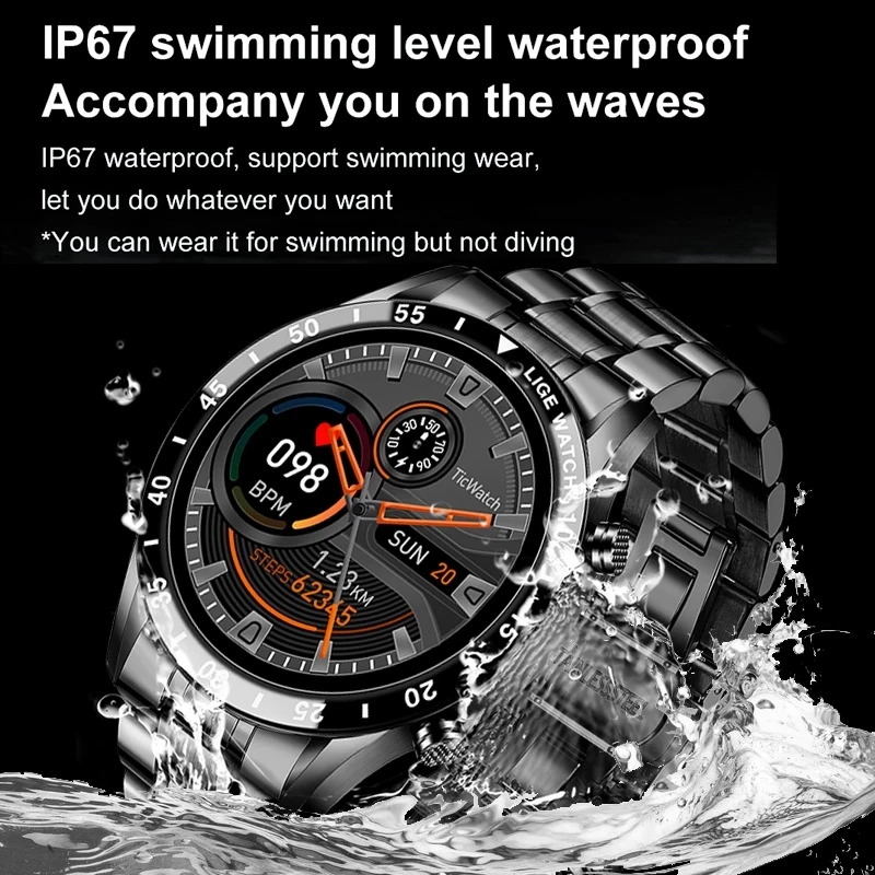 LIGE New Stainless Steel Digital Watch Men Sport Watches Electronic LED Male Wrist Watch For Men Clock Waterproof Bluetooth Hour 5