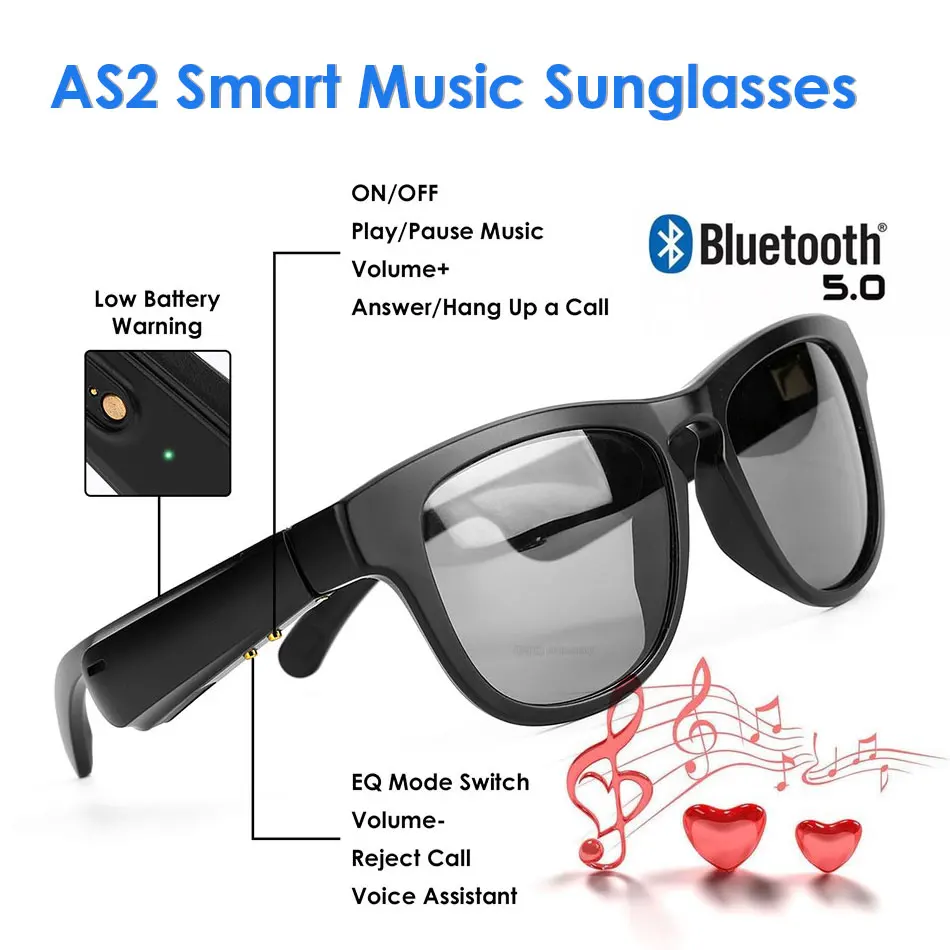 

AS2 High End Smart Glasses Wireless Bluetooth Hands-Free Calling Audio Open Ear Anti-blue Light Lenses Intelligent Sunglasses