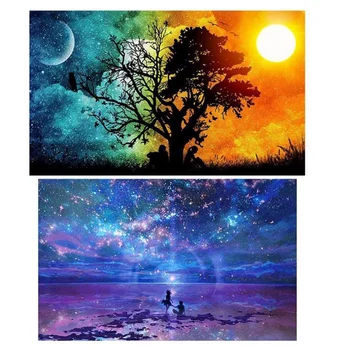 

2 Packs 5D DIY Diamond Painting Set, Round Diamond Starry Paintings and Sun & Moon Starry Sky Embroidery Cross Stitch