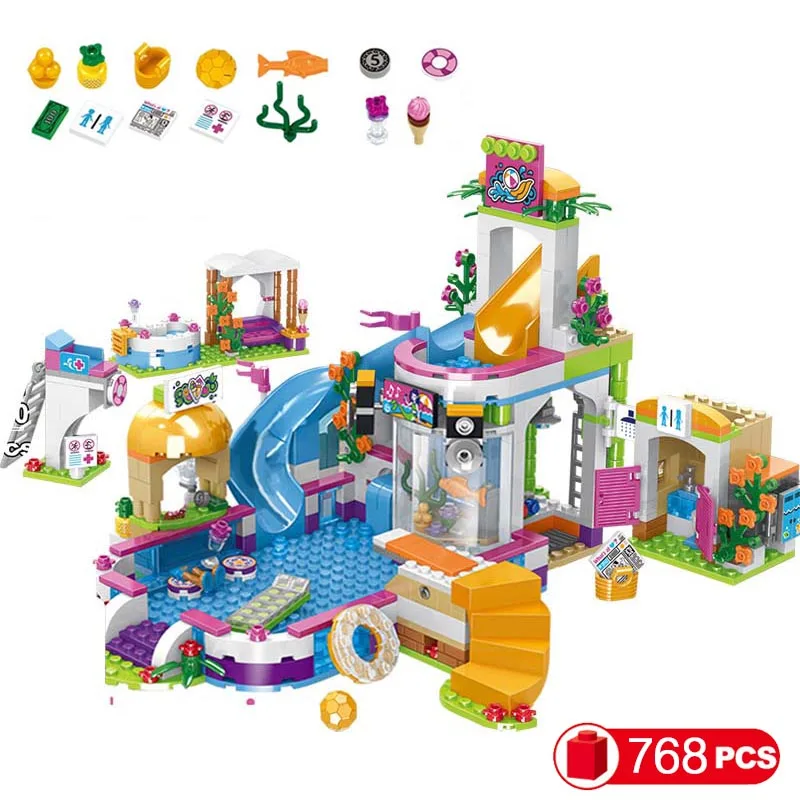 New Friends Heart Lake Summer City Pool celebration Girl's Assembling House Building Blocks Compatible Brick Toys | Игрушки и хобби