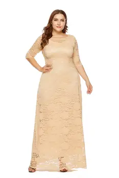 

QMGOOD Noble Temperament Plus Size Dress Women High Quality Lace Dress O-Neck Women 2019 New Sexy Dresses Party Night Club Dress