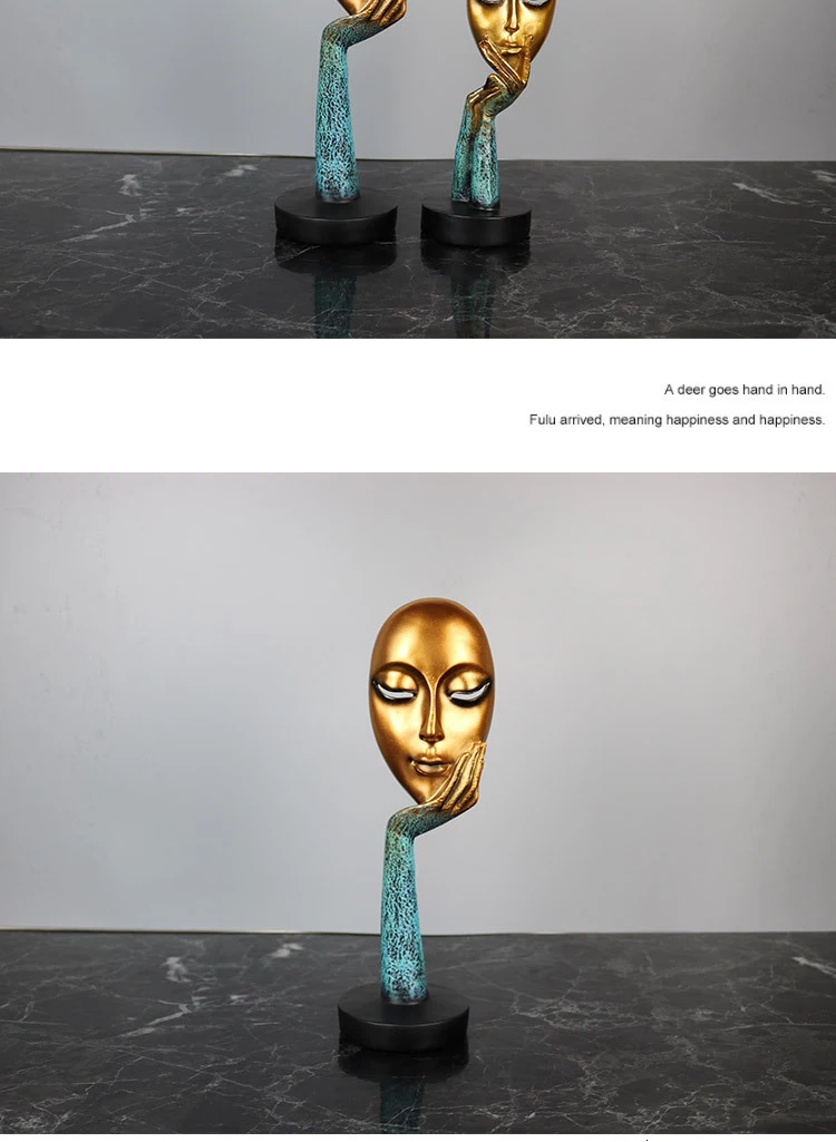 Современная Золотая маска в скандинавском стиле, абстрактная статуя, креативная скульптура для лица из смолы, Художественная Скульптура, для прихожей, гостиной, офиса, домашнего декора