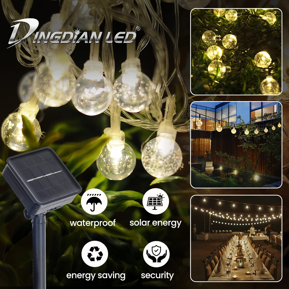 

Waterproof Solar Led String Light Lamp DC3V 10M Bubble Ball Outdoor Fairy Lantern Holiday Christmas Lightings for Decoration