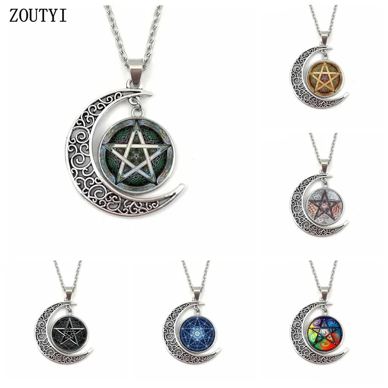 2019/Гламурное модное пятиконечное ожерелье с круглым выпуклым кристаллом Луны