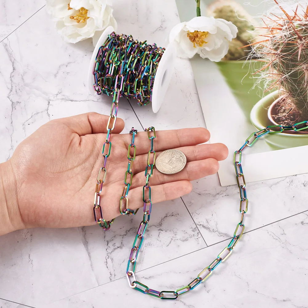 Pandahall 5m 304 Stainless Steel Paperclip Chains Link Chain Drawn Elongated Cable Chains for Jewelry Making DIY Bracelet Craft