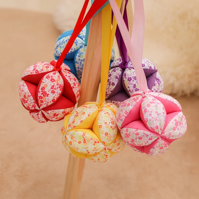 1Pc Baby Hand Catching Cloth Ball Toy Infant Interaction Colored Rattle Ball Toy with Ribbon Appease Bed Hanging Rattle Toy Gift 3