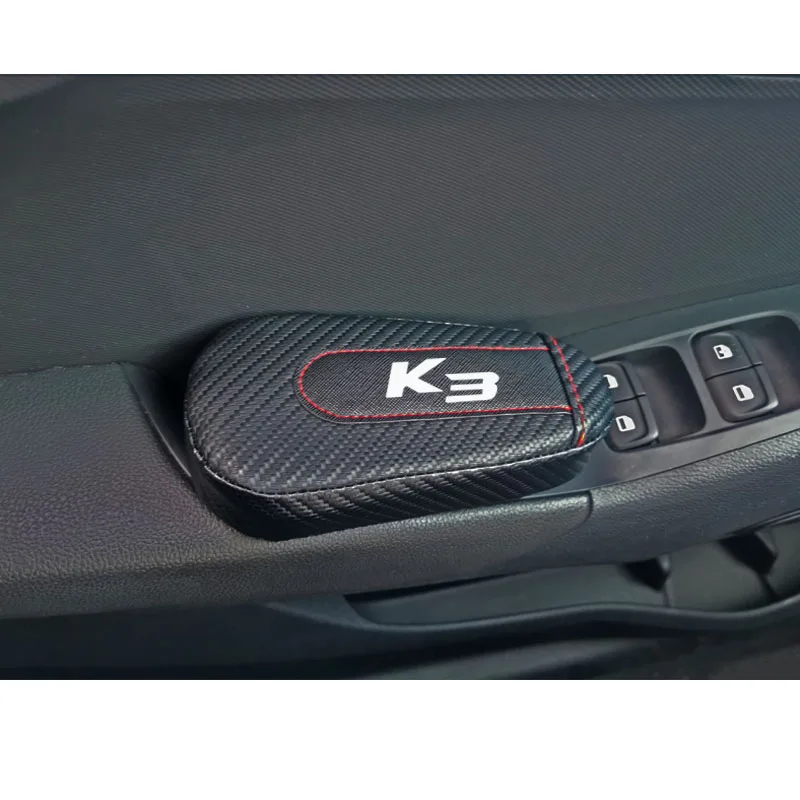 Для Kia K3 1 шт., углеродное волокно, кожа, авто подушка для ног, наколенник, Автомобильный Дверной рычаг, накладка, автомобильные аксессуары, защита для автомобиля
