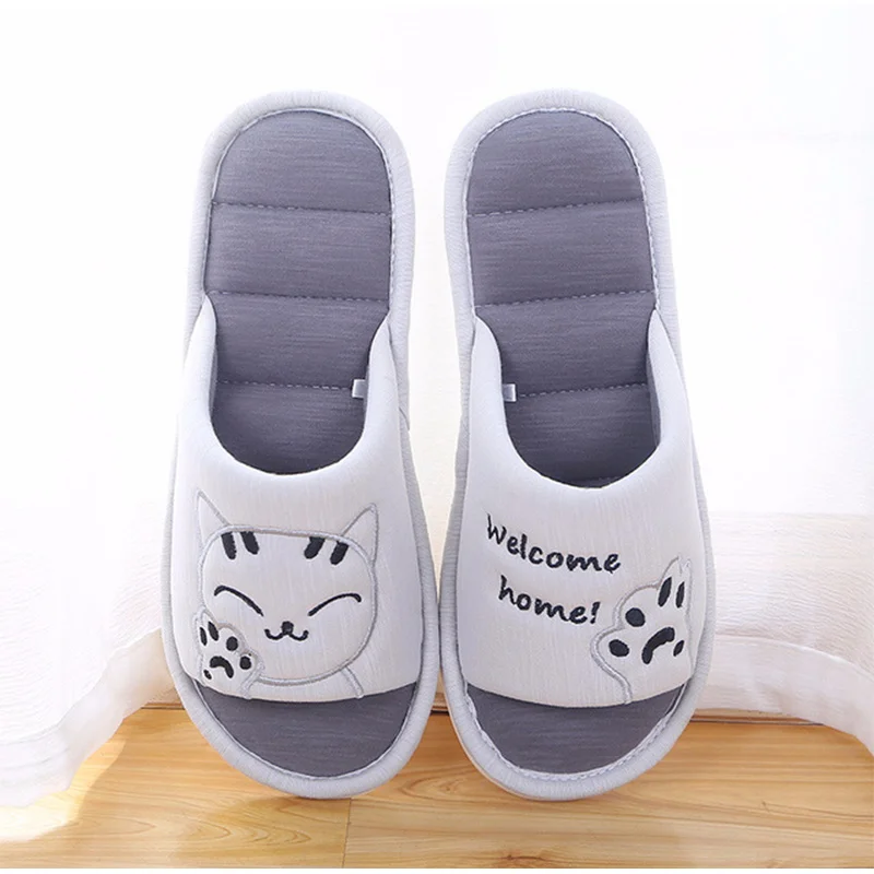 TINO KINO/женские мягкие домашние тапочки с котом на плоской подошве; теплая хлопковая женская обувь с перекрестными ремешками; модные тапочки; удобная женская обувь для влюбленных пар