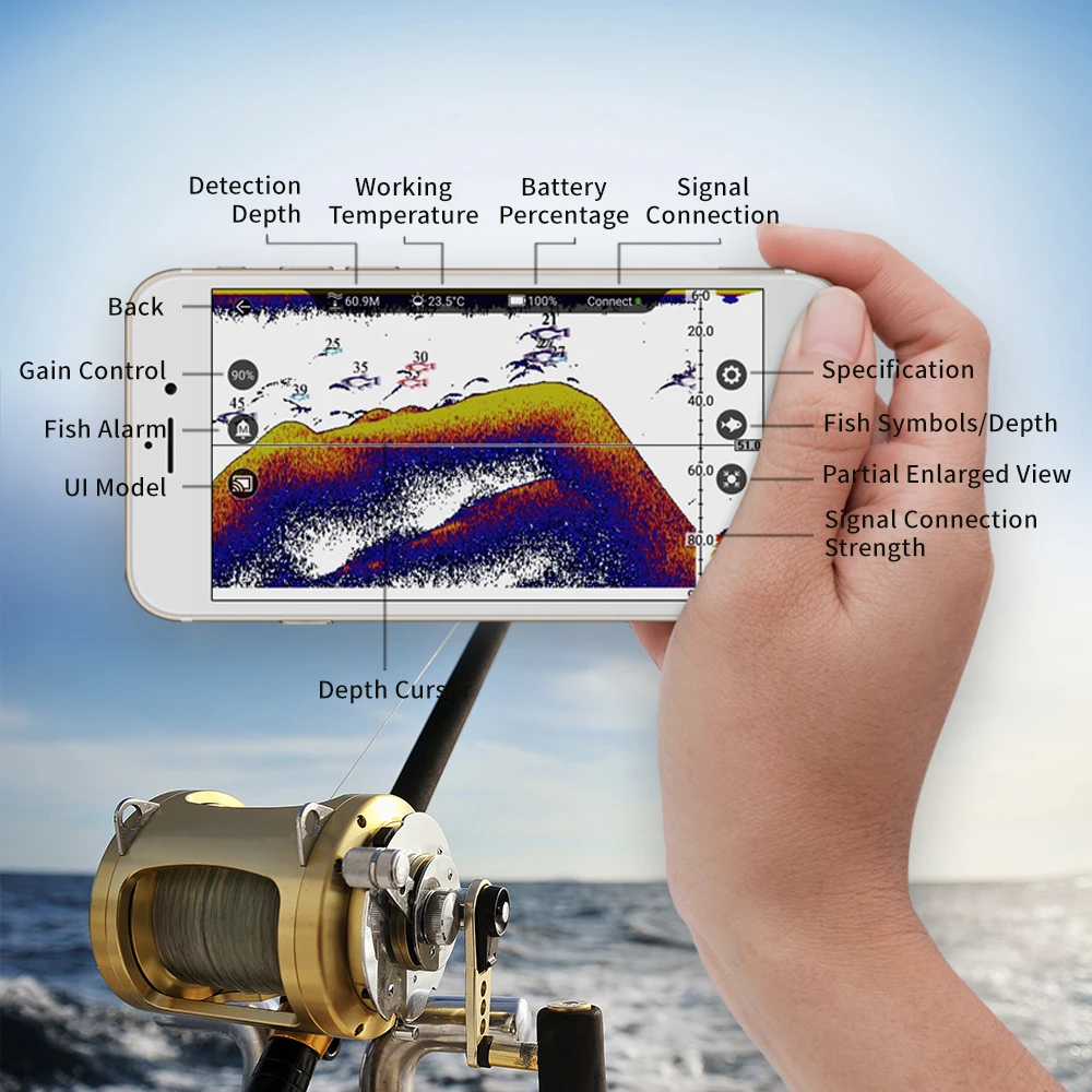 Беспроводной Wi-Fi эхолот рыболокатор 40 м 130 футов глубже рыболокатор литиевая батарея Приложение iOS Android