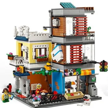 

City Compatible 31408 Maker 3 In 1 Townhouse Pet Shop & Cafe Store Building Blocks Figures Classic Bricks Model Set for Kids Toy