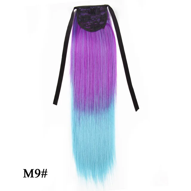 Leeons 20'' Synthetic Ponytail Hair pieces Heat Resistant Fiber Straight Ribbon Clip In Hair Extension 21 colors Brown Black m9