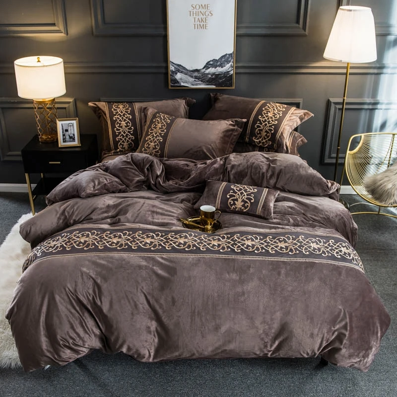 Velvet Flannel Embroidered Bedding Set 4 Pcs Luxury Bedding Store