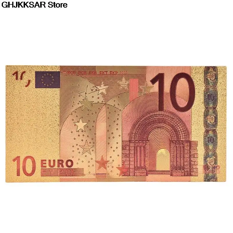 Description Picture 5 of item7pcs/lot 5 10 20 50 100 200 500 EUR Gold Banknotes in 24K Gold Fake Paper Money for Collection Euro Banknote Sets hot sale