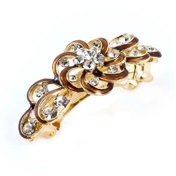 

Woman Brown Flower Plastic Rhinestone Accent Hair Clip Barrette Hairpin