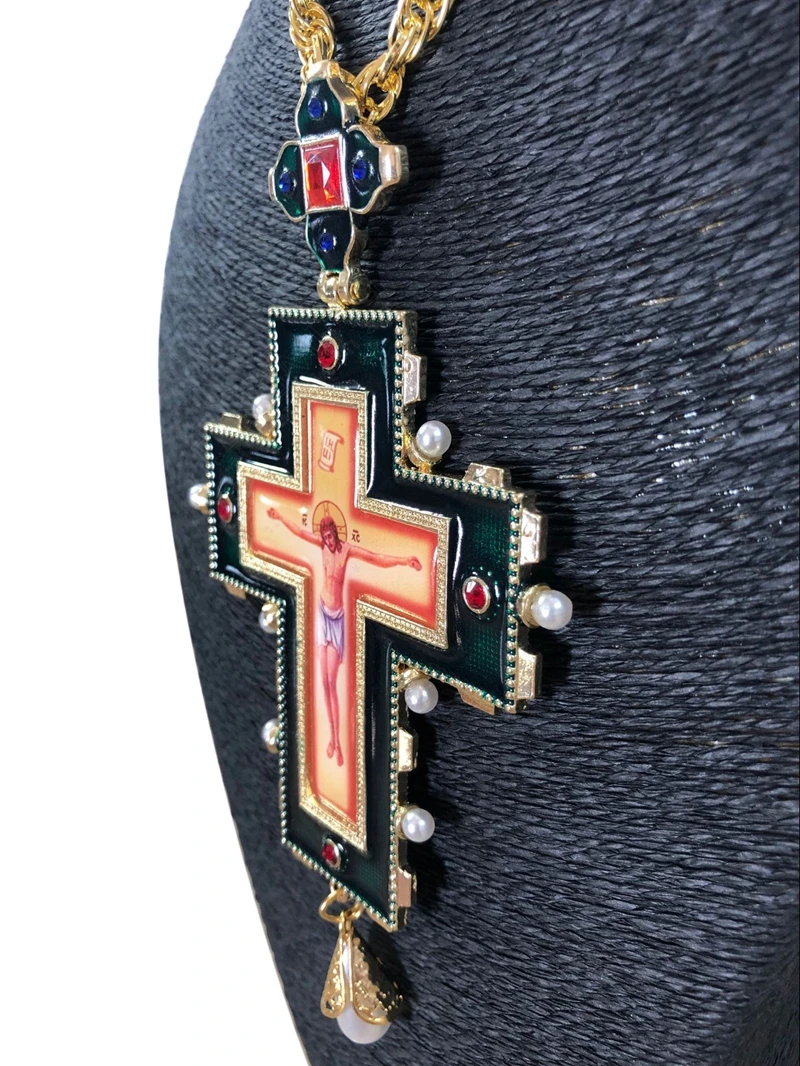 Высокое качество, колье с крестиком в виде ортодоксального Креста, религиозная Подвеска "Иисус", значок, металл, инкрустирован распятием