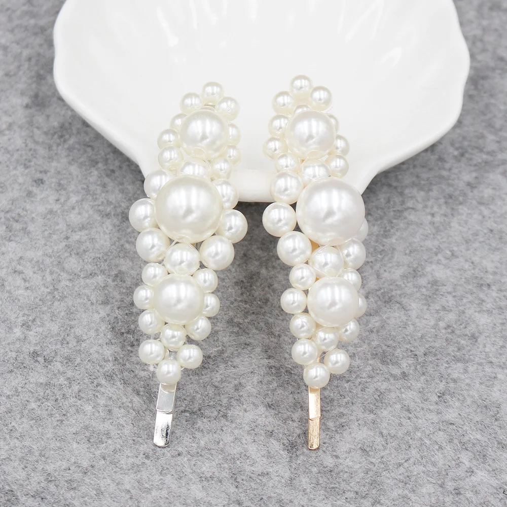 

New pearl hairpin web celebrity ins metal pearl one-word clip Korean adult bangs drop bb clip hairpin