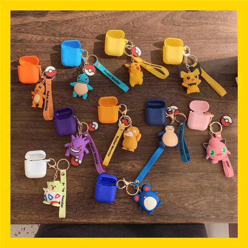 

Cute Cartoon Pikachu Togepi Psyduck Jigglypuff Squirtle Doll Keychain Case For Apple AirPods Wireless Bluetooth Headphones Cover