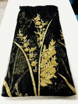 

Nigeria sequined lace fabric sequined gold lace fabric 2020 African sequined lace fabric for Christmas evening dress YYZ0