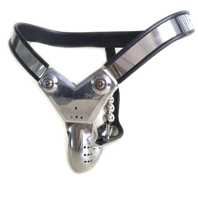 Black EMCC stainless steel chastitybelt panties with anal plug cock cage sex toys for men bdsm bondage metal chastity belt 3