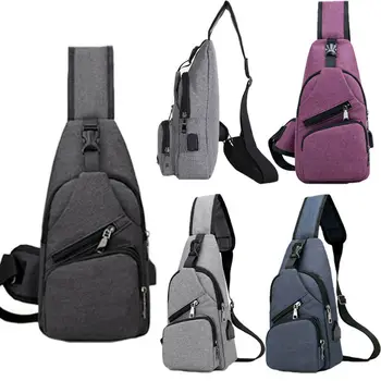 

Men Women Outdoor Travel Bags Shoulder Bag Canvas Chest Pack USB Charging Sport Crossbody Bag Messenger Pack /BY