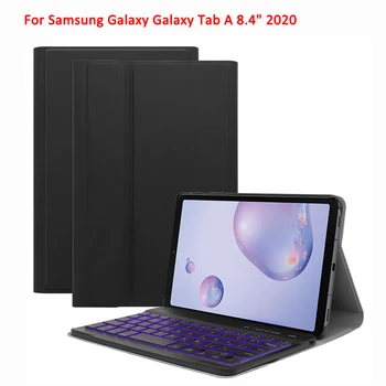 

For Samsung Galaxy Tab A 8.4 inch 2020 Case 7 Colors Backlit USA Bluetooth Keyboard Detachable Flip Stand Tablet Leather Case