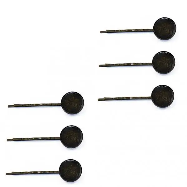 6Pcs Vintage Unique Hair Slide Clip Findings with Blank Bezel Brass Hair Pins Clips Slides Hairpins Barrettes w/ Cabochon DIY 