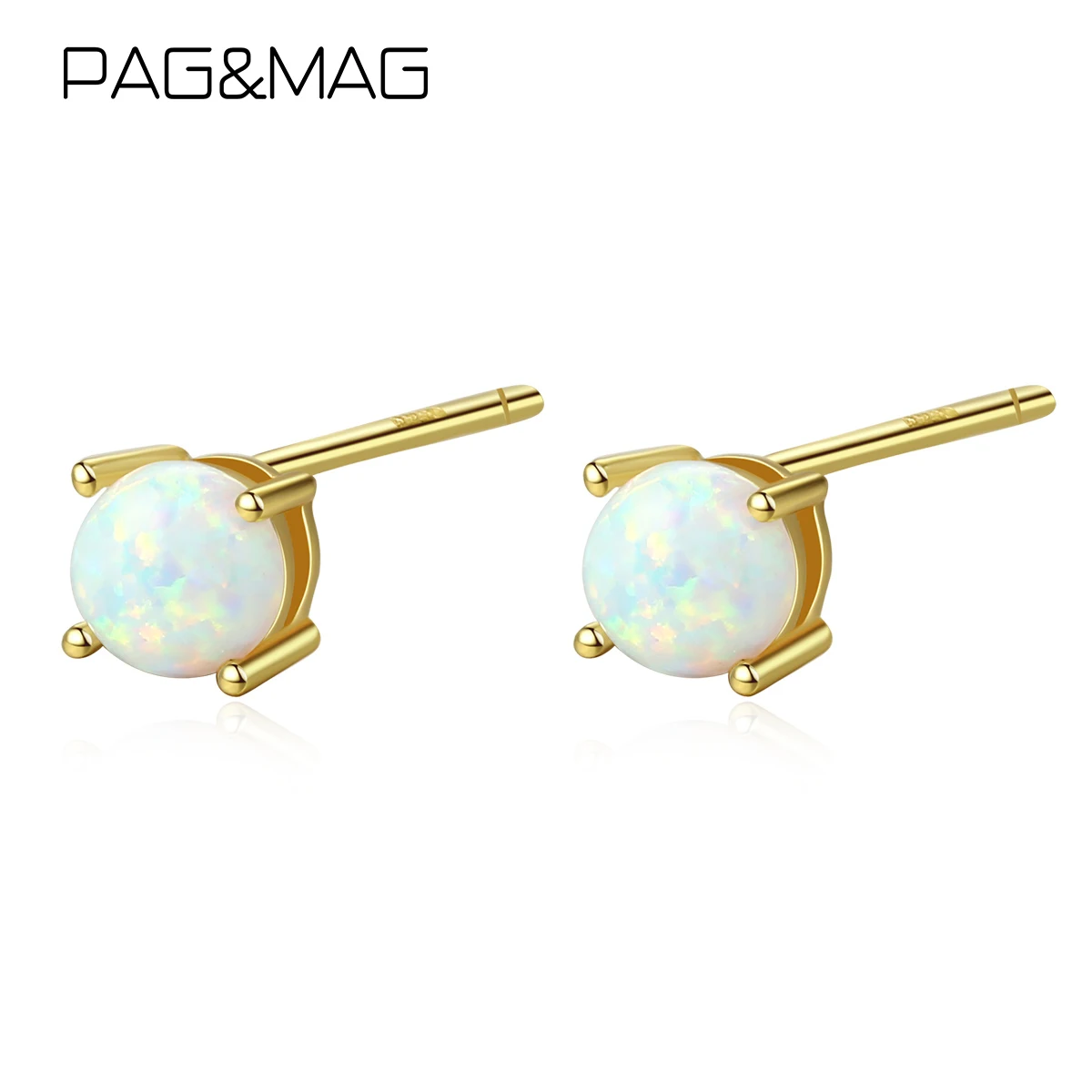 PAG&ampMAG Authentic Sterling Silver 925 Opal Oval Colorful Stud Earrings 18K Gold Plated Samll For Women Jewelry Gift | Украшения и