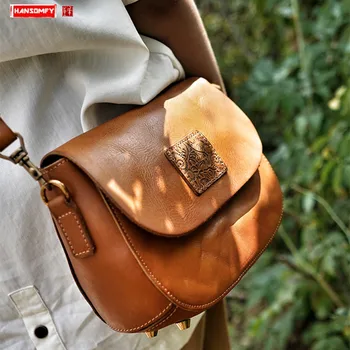 

Women Bags Retro Saddle Bag Shell Bag Female Shoulder Crossbody Bag Ladies Small Messenger Bags 2020 Vegetable Tanned Leather