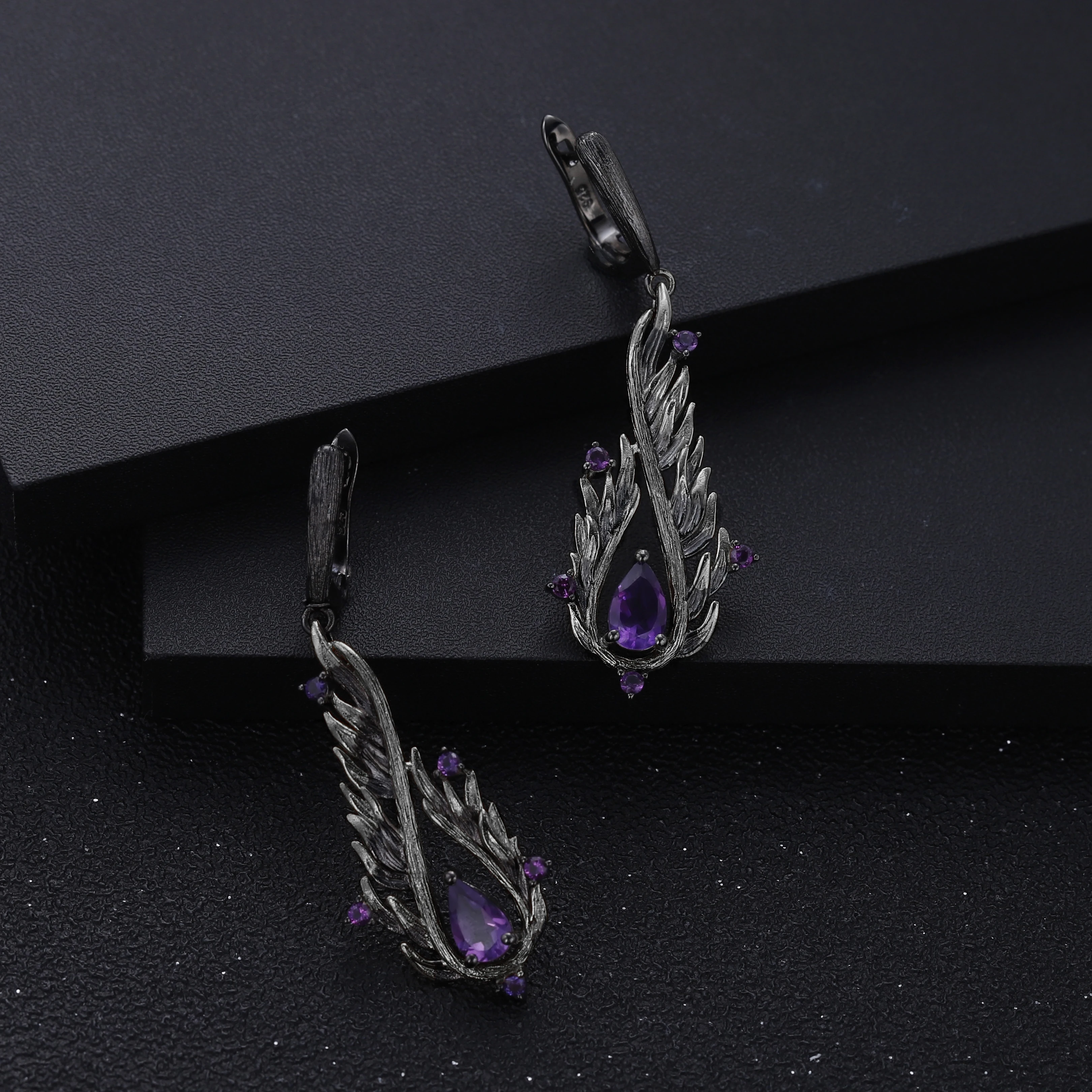 GEM’S BALLET 2.1Ct Natural Amethyst Earrings 925 Sterling Silver Handmade Angel’s Wing Drop Earrings for Women Fine Jewelry