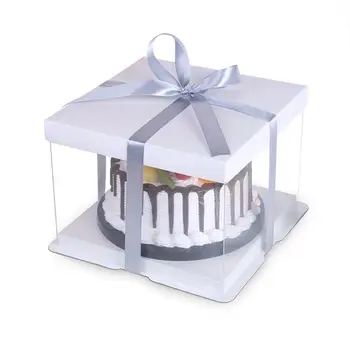 

Transparent Square Cake Box Plastic Cake Packaging Boxes Organizer for Home Dessert Shop - 12/10/14/8 inch (White)