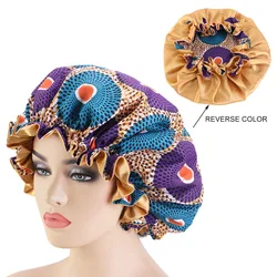 Night Sleep Cap for Women African Pattern Ankara Print Satin Bonnet Double Layer Silk Lined Headwear For Ladies Makeup Headwrap