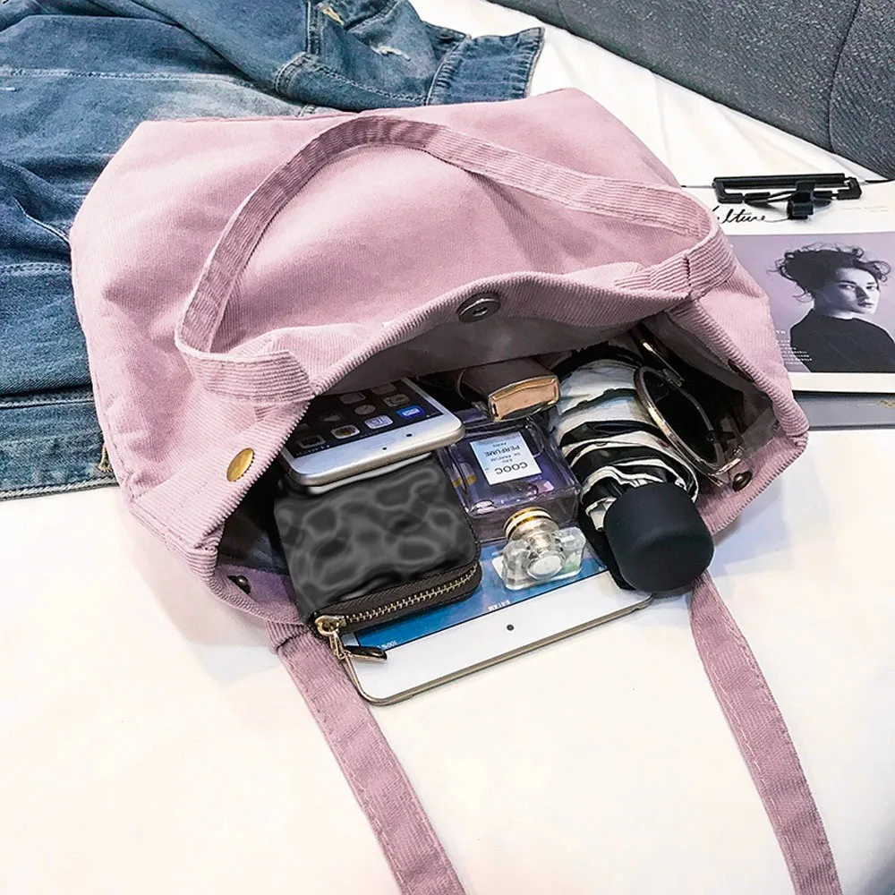 Женская Вельветовая Сумка-тоут, Женская Повседневная одноцветная сумка для покупок, складные многоразовые, женская пляжная сумка для покупок#40